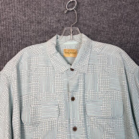 Tommy Bahama Mens Green Printed Button Up Shirt Size XL Silk Short Sleeve Luxe - Picture 2 of 10